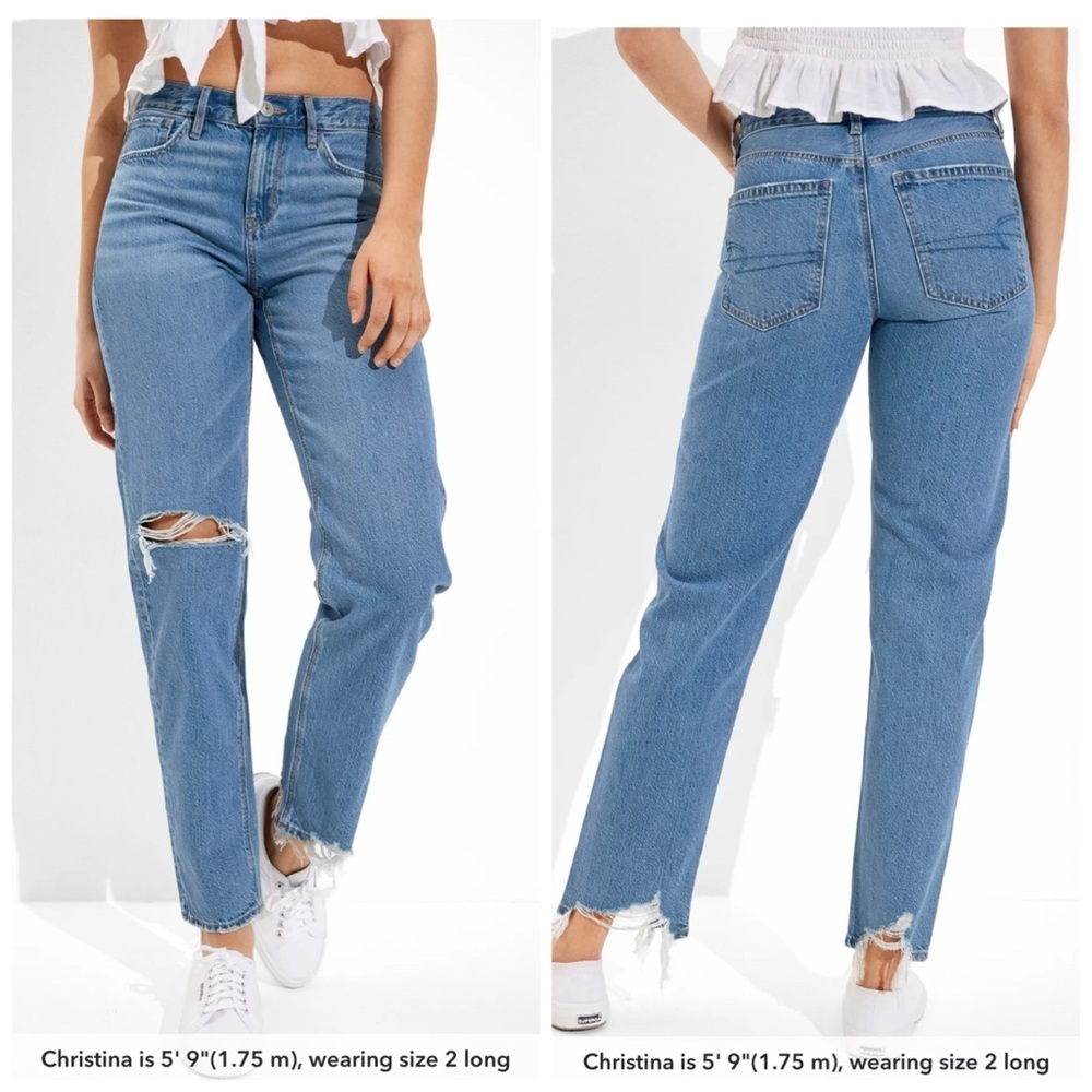 American Eagle Blue 90’s Straight Leg Jeans with Distressed Details Size 25 NWT